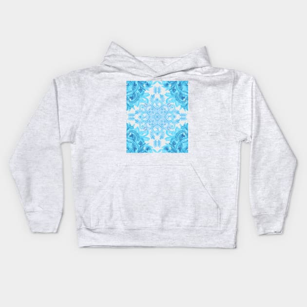 Symmetrical Pattern in Blue and Turquoise Kids Hoodie by micklyn